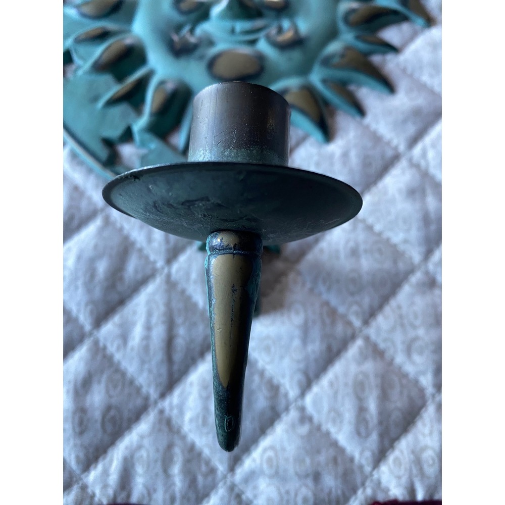 Vintage 1994 Partylite Sun and Moon Wall Sconce Pair Teal Verdigris Celestial - Picture 13 of 14